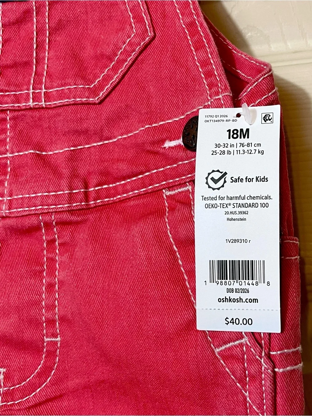 NEW OshKosh B'gosh Baby Boys Shortalls Overalls Red Size 18 Months NWT